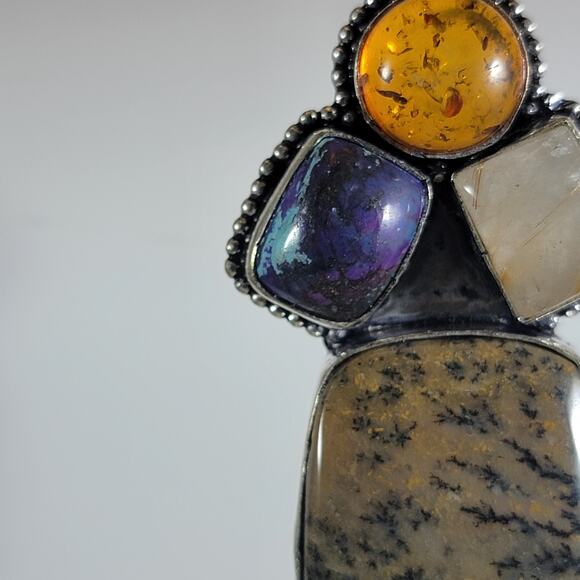 Statement Gemstone Pendant – Jasper, Amber, Sugilite, Moonstone + Silver Chain - Picture 9 of 10